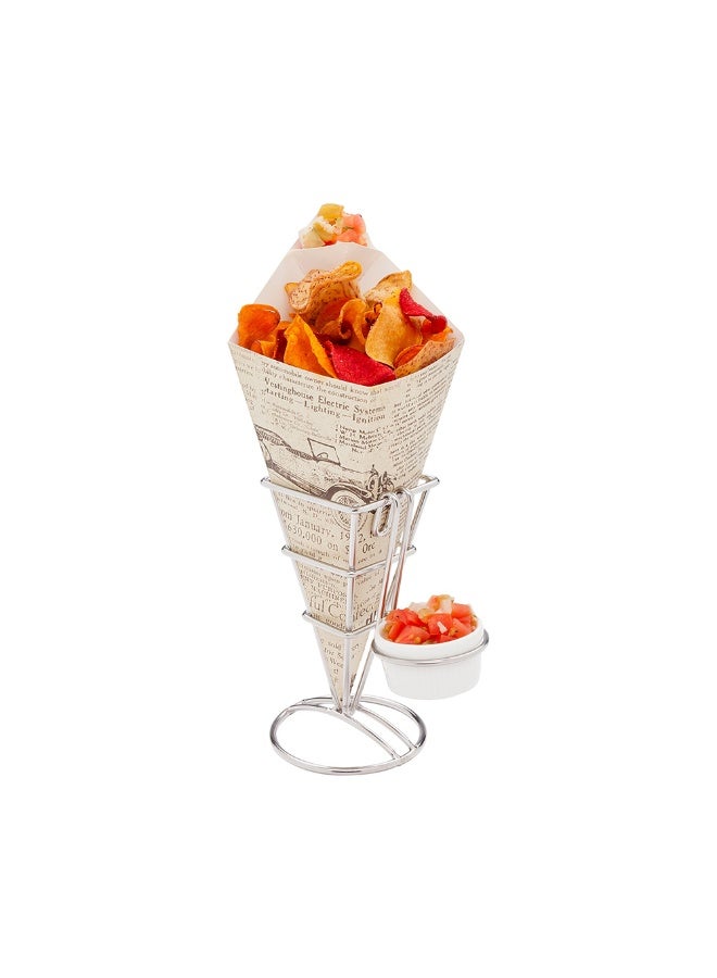 Restaurantware 10-Inch Eco-Friendly Finger Food Cones with Built-in Condiment Dipping Pocket: Perfect for Appetizers - Food-Safe Paper Cone with Newsprint Styling - Disposable - 100-CT - Image 2