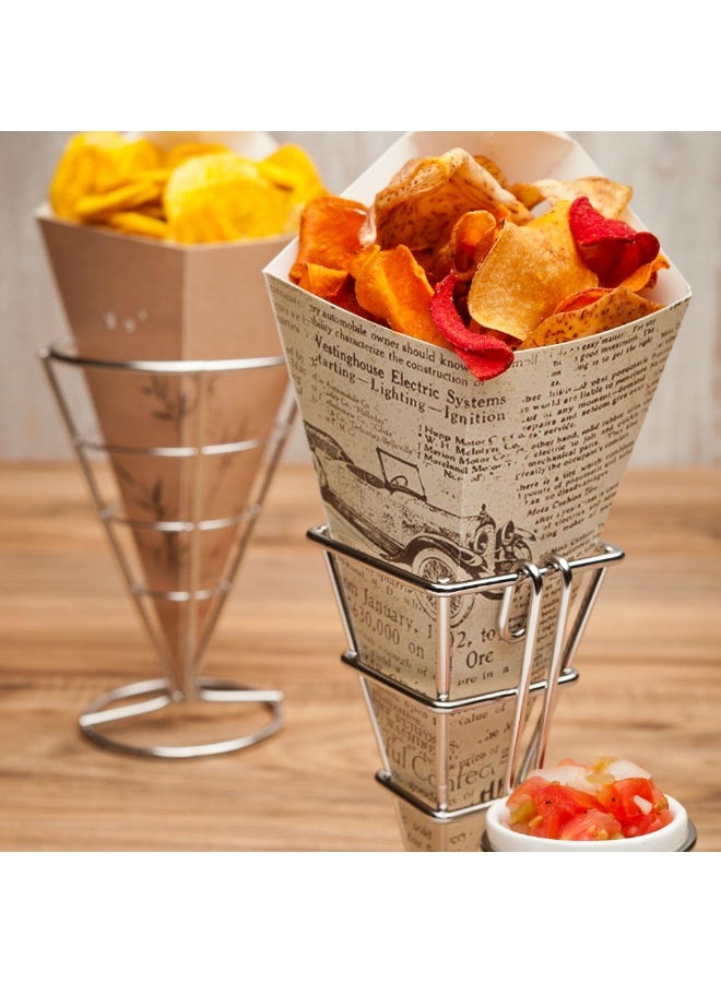 Restaurantware 10-Inch Eco-Friendly Finger Food Cones with Built-in Condiment Dipping Pocket: Perfect for Appetizers - Food-Safe Paper Cone with Newsprint Styling - Disposable - 100-CT - Image 3