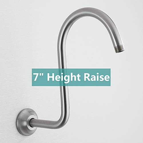 BESTILL 13 Inch S Shape Shower Head High Rise Extension Shower Arm and Flange, Brushed Nickel - Image 2