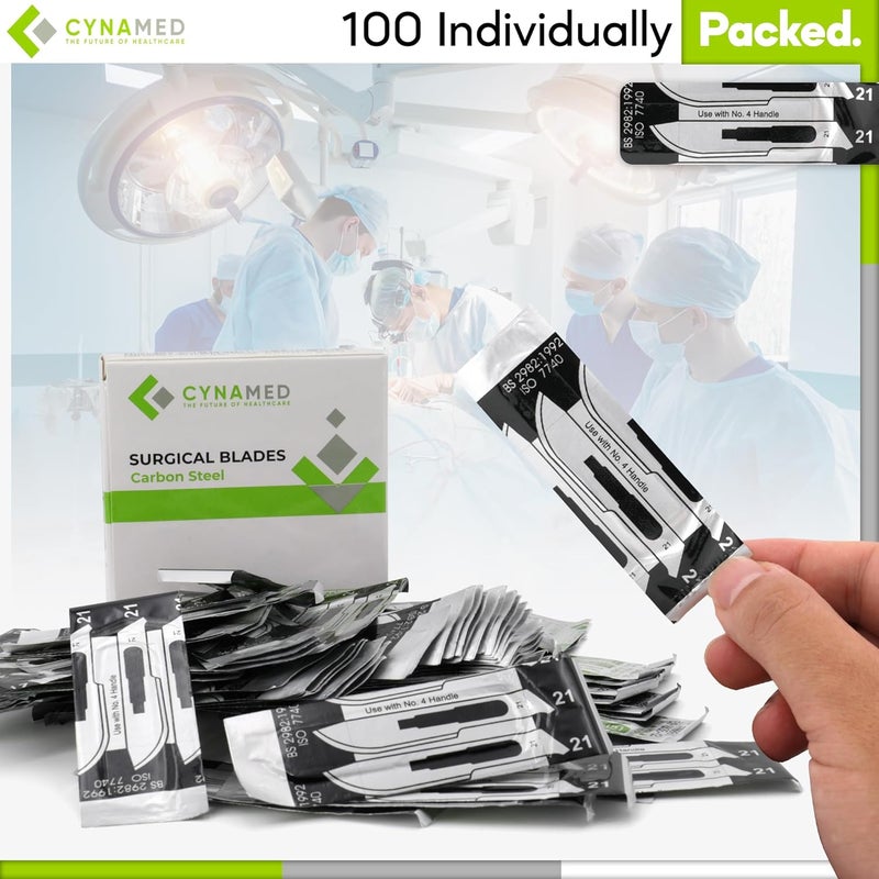 CYNAMED Box of 100 Scalpel Sterile Blades Carbon Steel Individually Foil Wrapped - Image 4