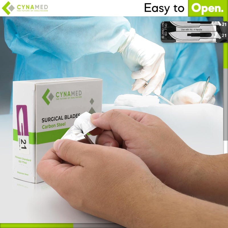 CYNAMED Box of 100 Scalpel Sterile Blades Carbon Steel Individually Foil Wrapped - Image 3