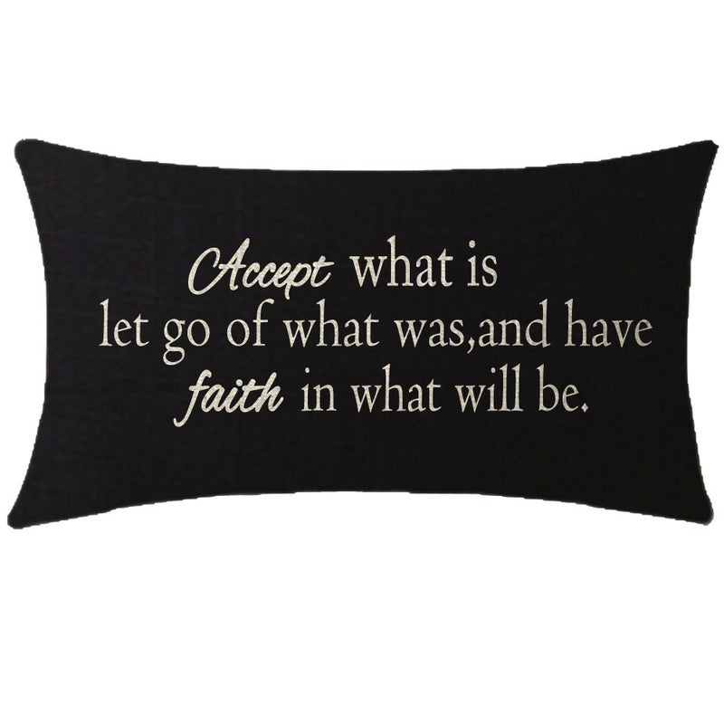 NIDITW Inspirational Quote Throw Pillow Cover 12x20 Inches Accept What is Let Go of What was and Have Faith in What Will Be Lumbar Cotton Linen Cushion Case for Sofa Home Decor - Image 1