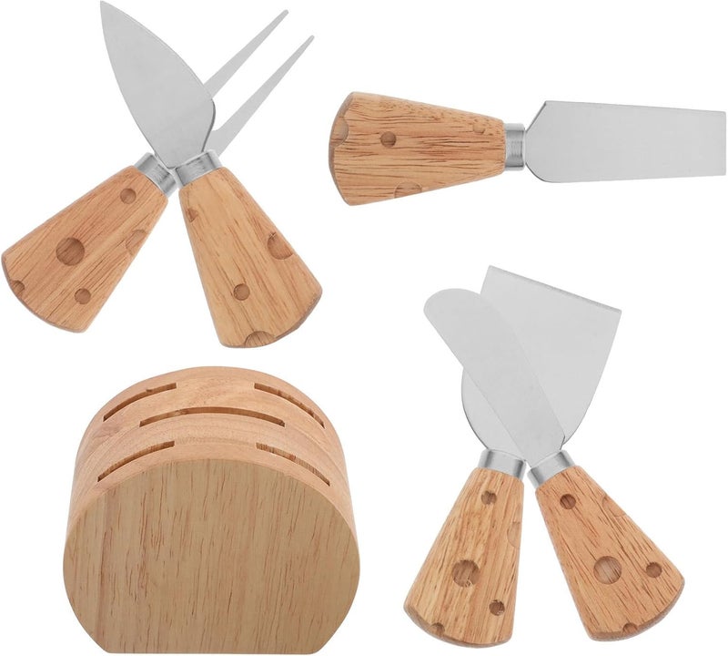 Gatuida 6pcs Cheese Knife and Charcuterie Fork Set with Wooden Handles and Stainless Steel Blades, Cheese Spreaders and Cutters for Entertaining and Serving with Wooden Stand - Image 1