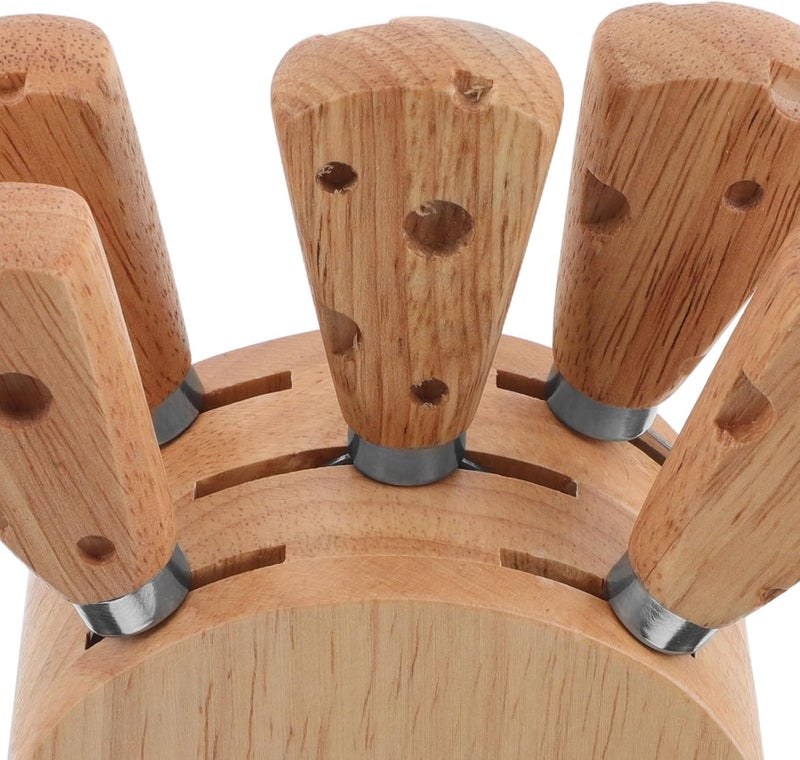 Gatuida 6pcs Cheese Knife and Charcuterie Fork Set with Wooden Handles and Stainless Steel Blades, Cheese Spreaders and Cutters for Entertaining and Serving with Wooden Stand - Image 3