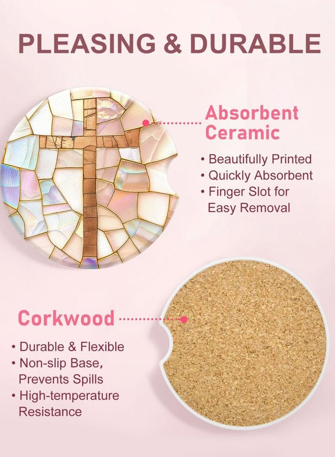 Swooflia Car Coasters for Women - Jesus Ceramic Car Cupholder Coaster Cool Absorbent Mat Coaster with Cork Base 2 Pack Automotive Cup Holder Accessories New Driver Gifts for Decor - Image 3