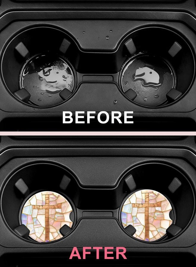 Swooflia Car Coasters for Women - Jesus Ceramic Car Cupholder Coaster Cool Absorbent Mat Coaster with Cork Base 2 Pack Automotive Cup Holder Accessories New Driver Gifts for Decor - Image 4