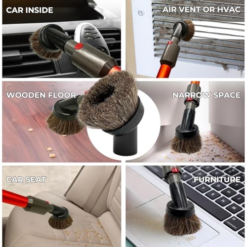 GHAMADE Vacuum Attachments & Brushes for Dyson V7 V8 V10 V11 V15 Gen5: Flexibible Crevice Tool, Horsehair Vacuum Attachment, Traceless Dust Brush (Home, Car Detailing & Corner Cleaning Set) - Image 5