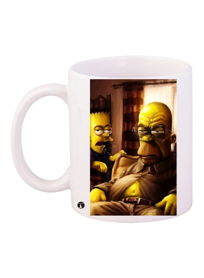 RYN Cartoon Printed Coffee Mug White/Yellow/Brown 11ounce