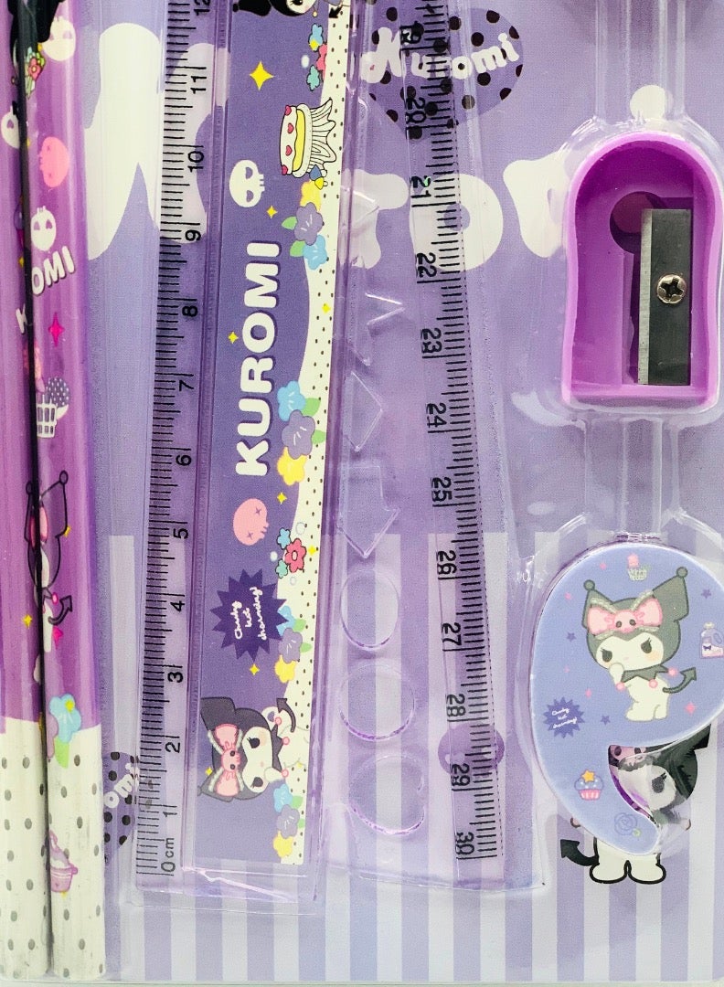 Earss Kuromi-Themed Kids Stationery Set – 2 Pencils, 1 Foldable 30cm Ruler, Strawberry-Shaped Eraser, Sharpener & Tape Dispenser – Purple Writing and Drawing Kit - Image 4