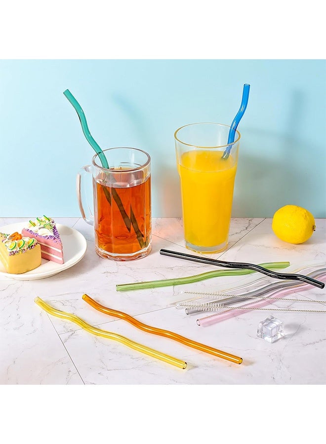 Quantum 12 Pcs Reusable Wavy Colorful Glass Straws with 2 Cleaner Brush - Curved Drinking Straws Multicolor Glass Straws  9''x8 mm for Beverages Coffee Juice Cocktail Teas (10 Colors) - Image 3