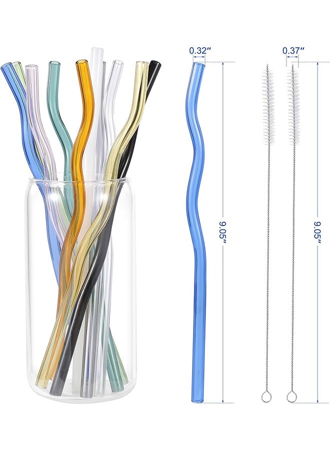Quantum 12 Pcs Reusable Wavy Colorful Glass Straws with 2 Cleaner Brush - Curved Drinking Straws Multicolor Glass Straws  9''x8 mm for Beverages Coffee Juice Cocktail Teas (10 Colors) - Image 2