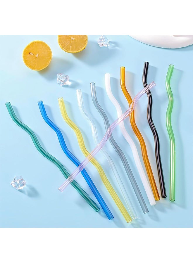 Quantum 12 Pcs Reusable Wavy Colorful Glass Straws with 2 Cleaner Brush - Curved Drinking Straws Multicolor Glass Straws  9''x8 mm for Beverages Coffee Juice Cocktail Teas (10 Colors) - Image 4