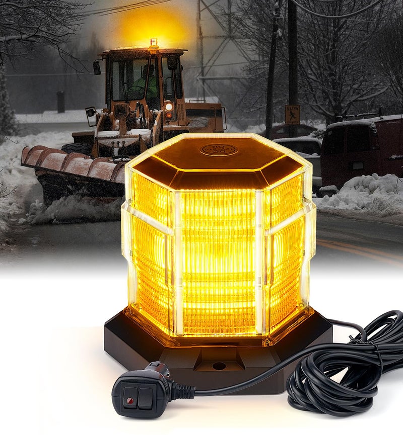 LUMENIX 72 LED Strobe Beacon Light Rooftop Rotating Warning Flashing Emergency Lights with Magnetic for Construction Vehicles Forklift Snow Plow Security Patrol Trucks Postal Mail Cars ATV UTV - Amber - Image 1