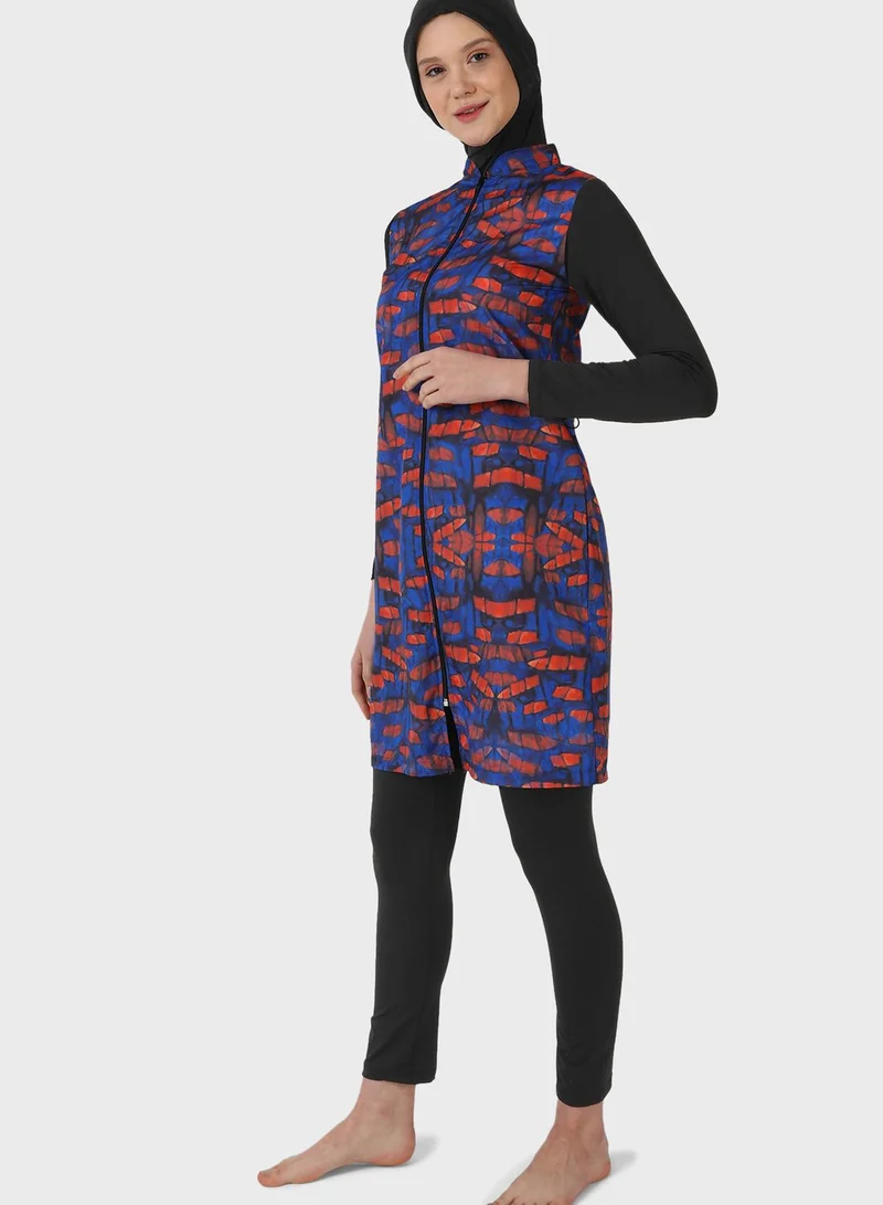 Mayo Bella by Modanisa Printed Fully Covered Swimsuit