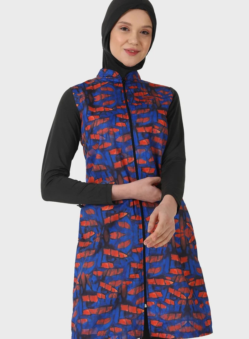 Mayo Bella by Modanisa Printed Fully Covered Swimsuit