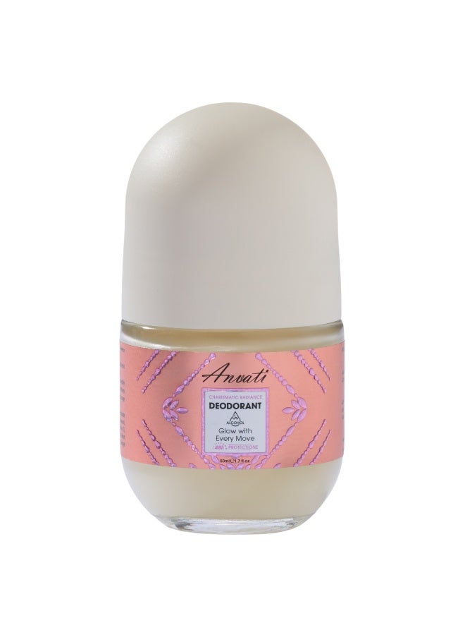 Anvati Niacinamide Antiperspirant Deodorant with Vitamin E and B5-48H odor & sweat protection and Floral Freshness - Anti-Odour, Sweat, Residues & Irritation Deodorant - Alcohol Free Roll-on 50ml - Image 1