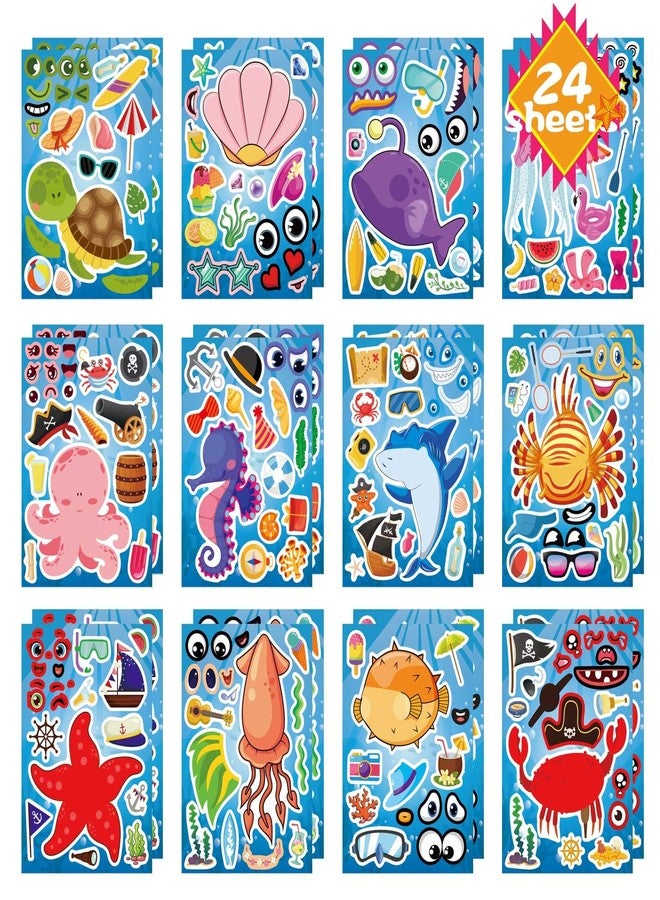 DUJAA 24 Sheets Make-a-face Stickers, Ocean Stickers for Kids - Make Your Own Sea Animal Mix and Match Sticker Sheets, Ocean Stickers for Kids Activities Supplies Crafts - Image 1