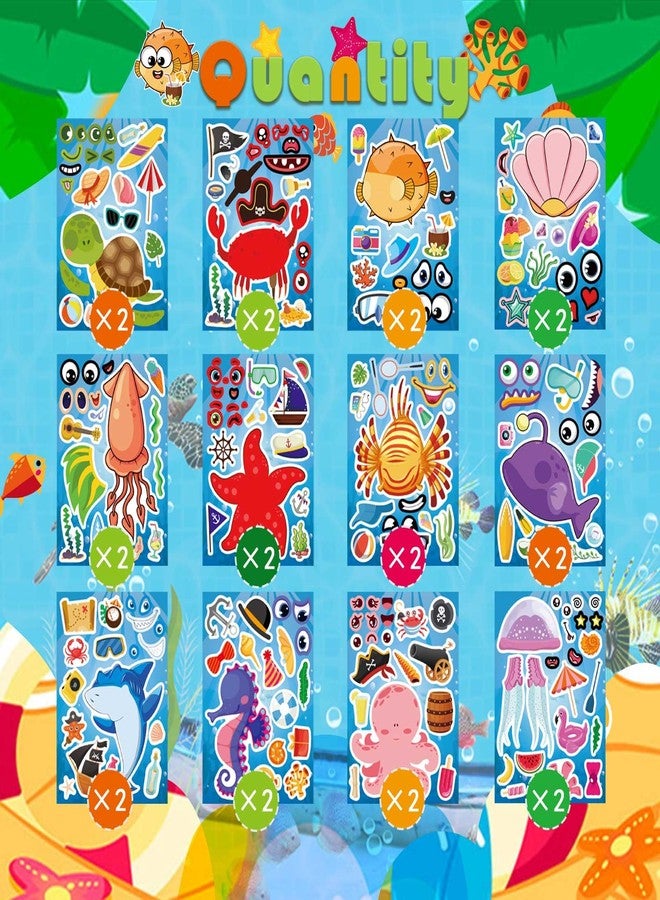 DUJAA 24 Sheets Make-a-face Stickers, Ocean Stickers for Kids - Make Your Own Sea Animal Mix and Match Sticker Sheets, Ocean Stickers for Kids Activities Supplies Crafts - Image 2