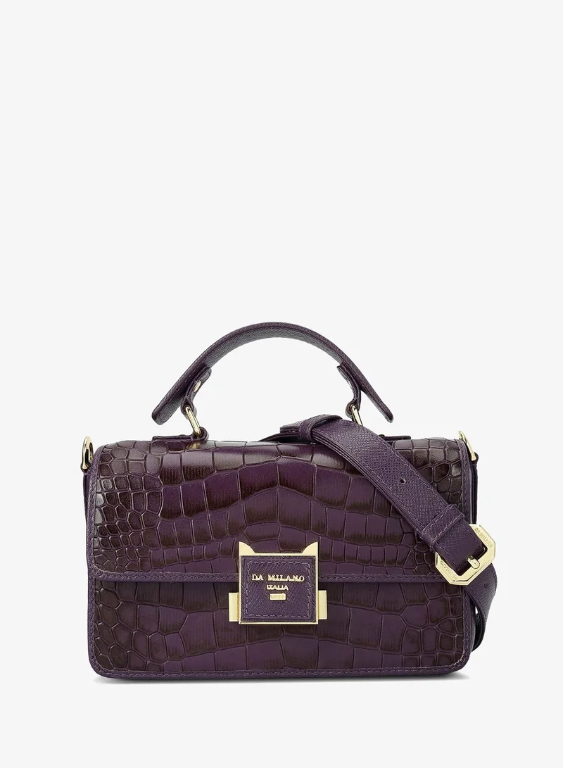 Da Milano Small Croco Leather Satchel - Grapevine