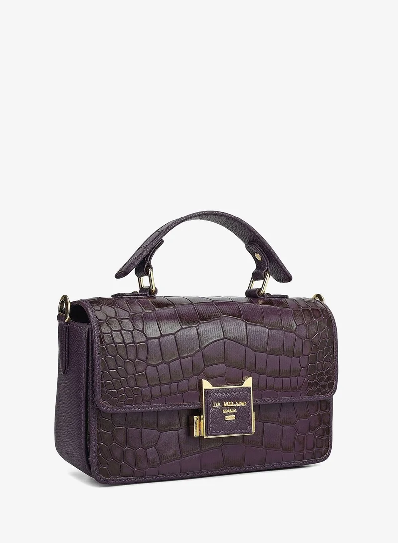 Da Milano Small Croco Leather Satchel - Grapevine