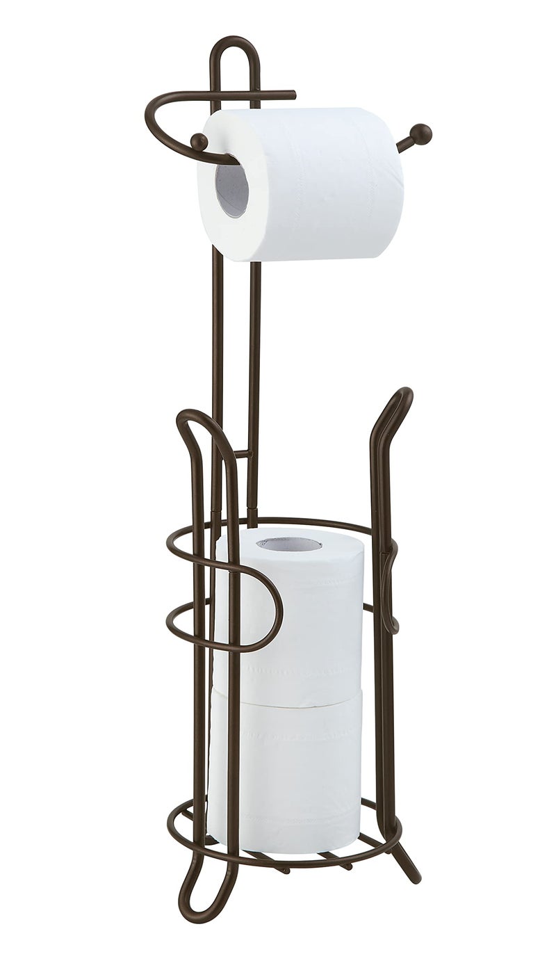 SunnyPoint Freestanding Toilet Paper Holder with Storage  Holds 3 Spare Rolls HeavyDuty Steel Oil Bronze Finish Easy Assembly SpaceSaving Bathroom Organizer