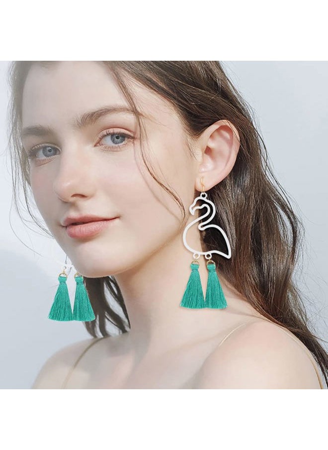 Gleamart - Flamingo Earrings Bohemian Short Fringe Drap Hook Stud Clip Summer Eardrop White Pink - Image 1