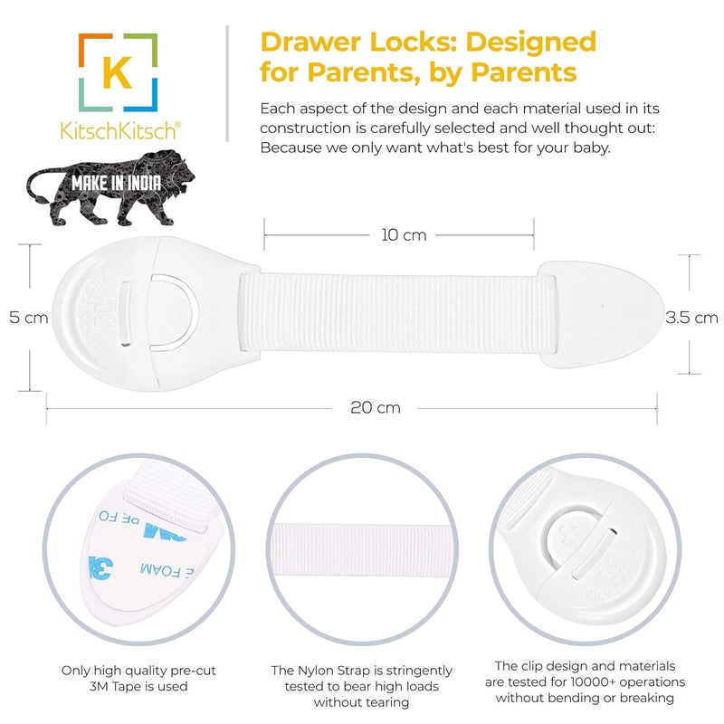 KitschKitsch Baby Safety Plastic Drawer Locks (Made in India Pack of 10) - Image 2