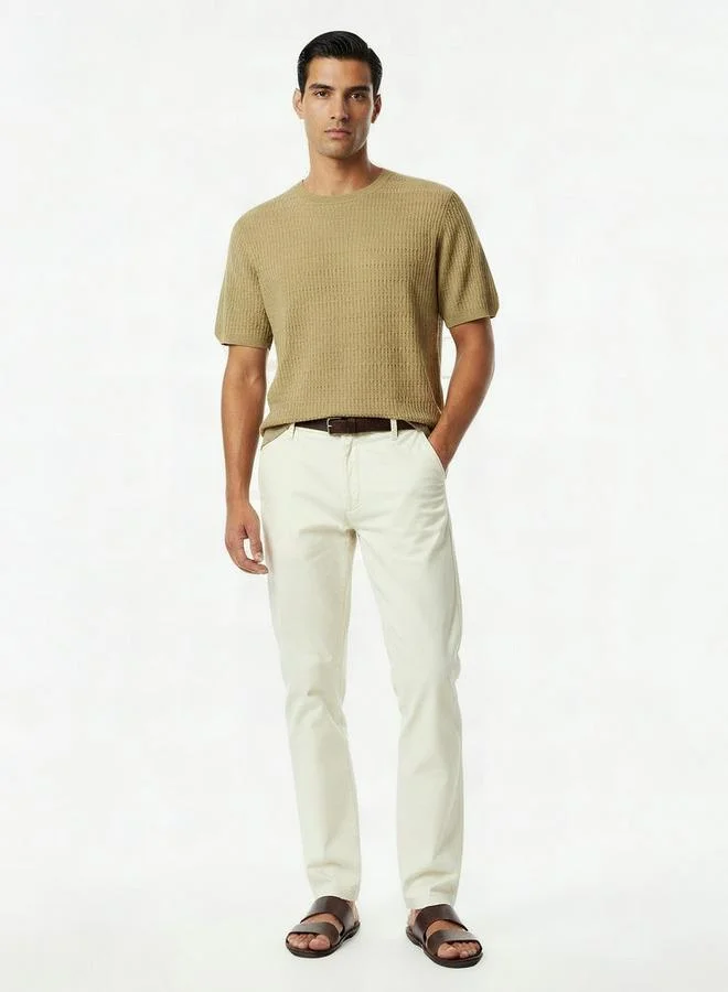 Iconic BEIGE Iconic Men Regular Fit Crew Neck Short Sleeves Textured T shirt for Men | Best Price UAE