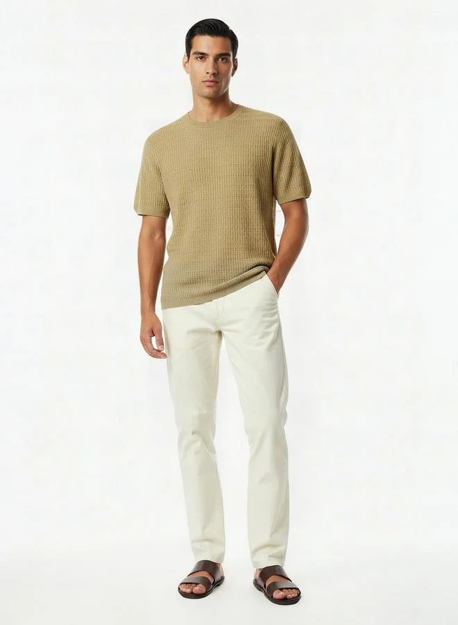 Iconic BEIGE Iconic Men Regular Fit Crew Neck Short Sleeves Textured T shirt for Men | Best Price UAE