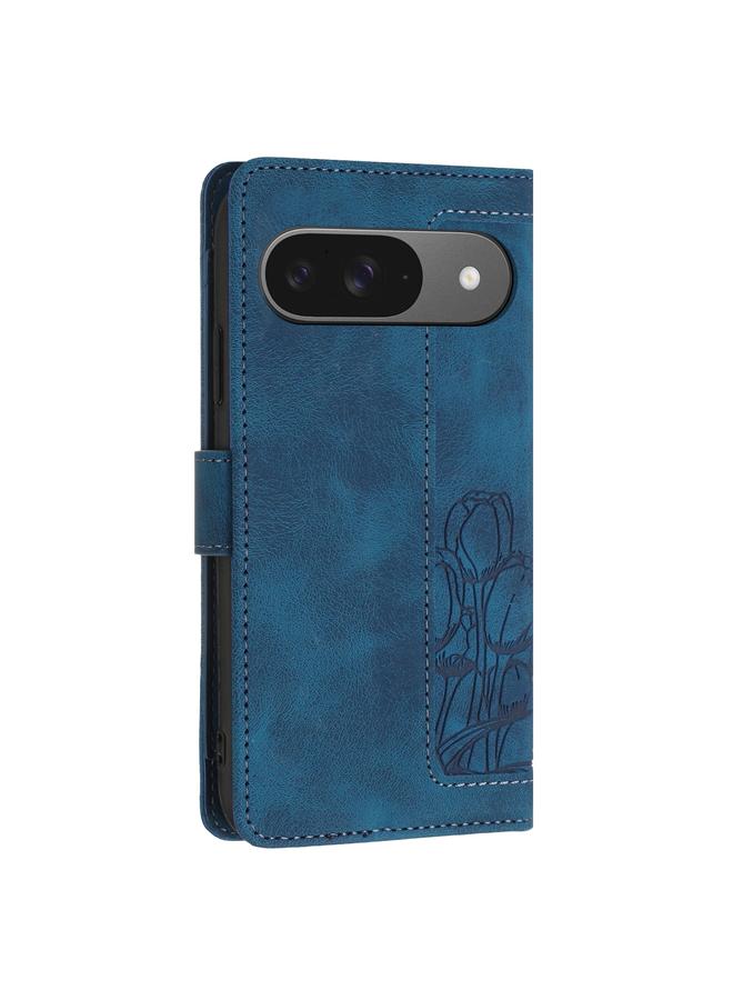 The Bros Phone Case For Google Pixel 9 / 9 Pro Tulips Embossed Leather Phone Phone Case with Lanyard - Image 3
