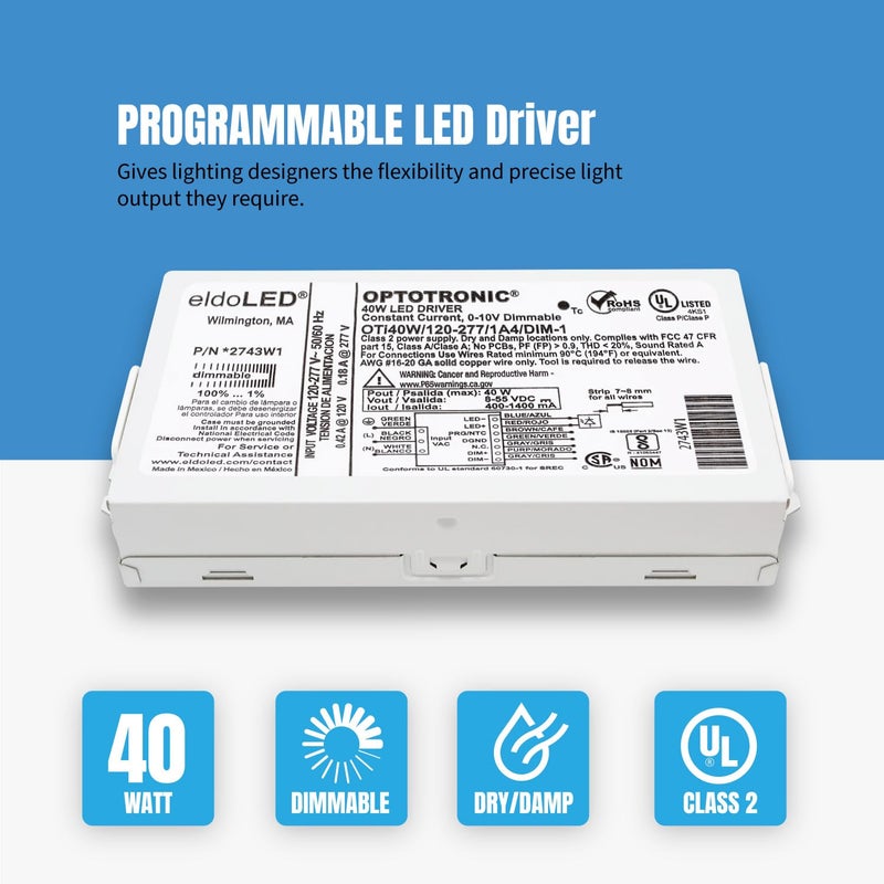 OSRAM 57351 أوبتوتronic 40 واط 120/277 فولت تيار متردد 50/60 هرتز سائق LED مدمج قابل للتعتيم OTi 40W/120-277/1A4 DIM-1 - Image 3