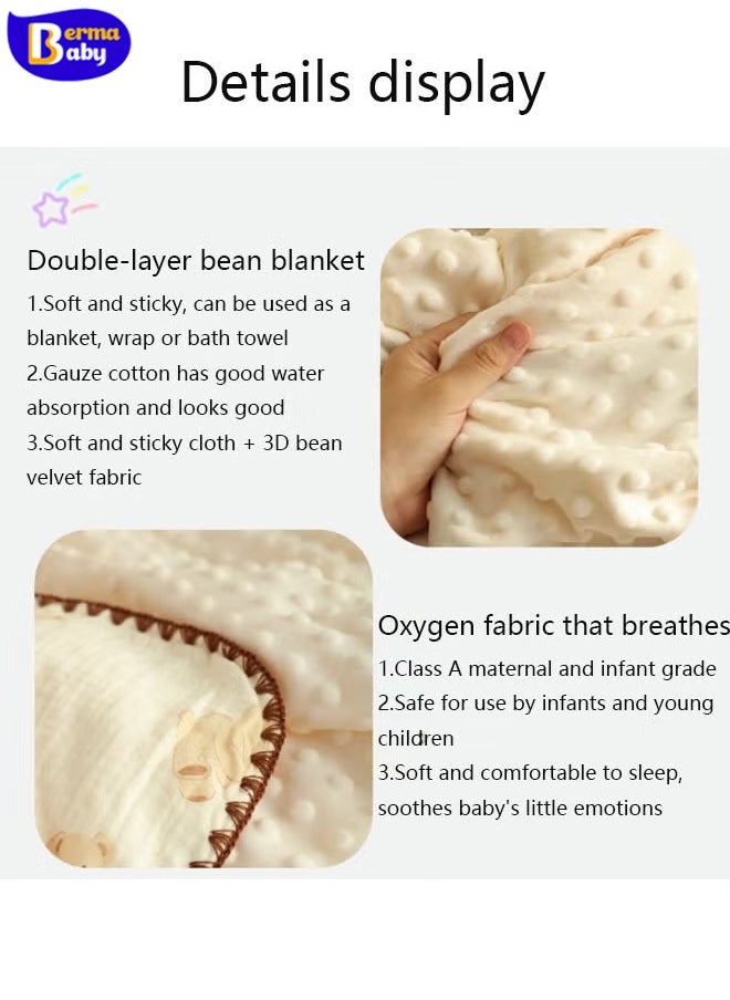 Berma Baby Baby blanket, crepe newborn bathrobe, double layer, super soft newborn swaddle, bed blanket, children's quilt, stroller blanket, soft hug blanket, super absorbent blanket, 3D _ strawberry flower pattern, lightweight, foldable  - Image 3