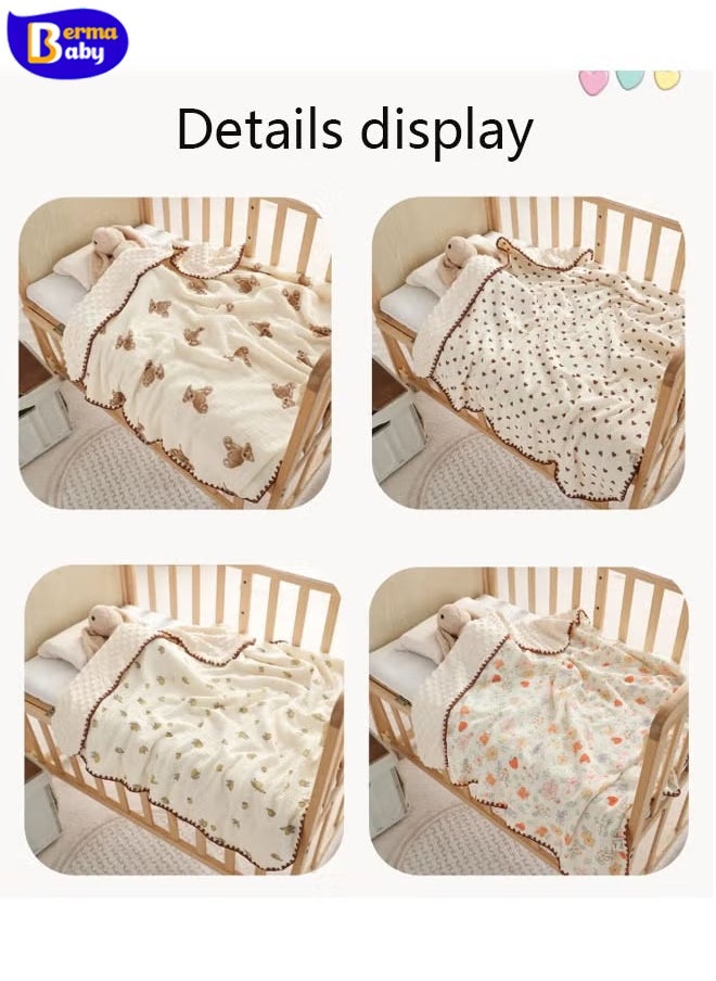 Berma Baby Baby blanket, crepe newborn bathrobe, double layer, super soft newborn swaddle, bed blanket, children's quilt, stroller blanket, soft hug blanket, super absorbent blanket, 3D _ strawberry flower pattern, lightweight, foldable  - Image 4