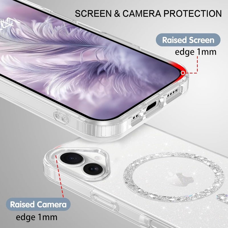 Mobistyle Magnetic for iPhone 16 Case, Clear Crystal Glitter 16 Phone Case Compatible with MagSafe, Shockproof Sparkly Cute Women Girl Cover for iPhone 16, Clear Bling Glitter - Image 3