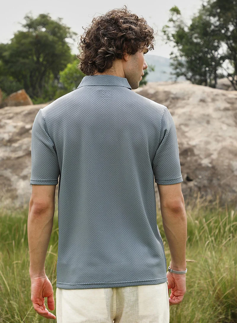 كامبوس سوترا Men's Pewter Grey Warp-Tactile Polo T-Shirt