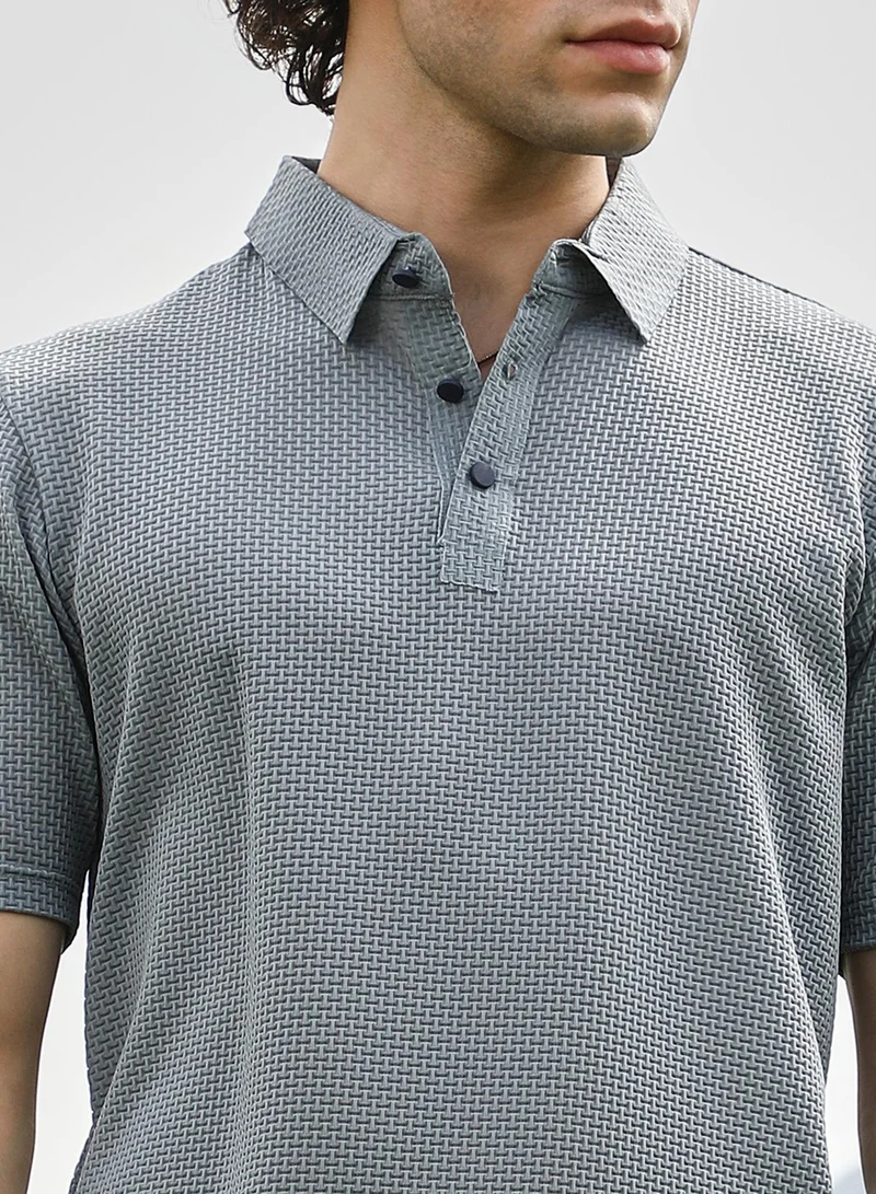 كامبوس سوترا Men's Pewter Grey Warp-Tactile Polo T-Shirt