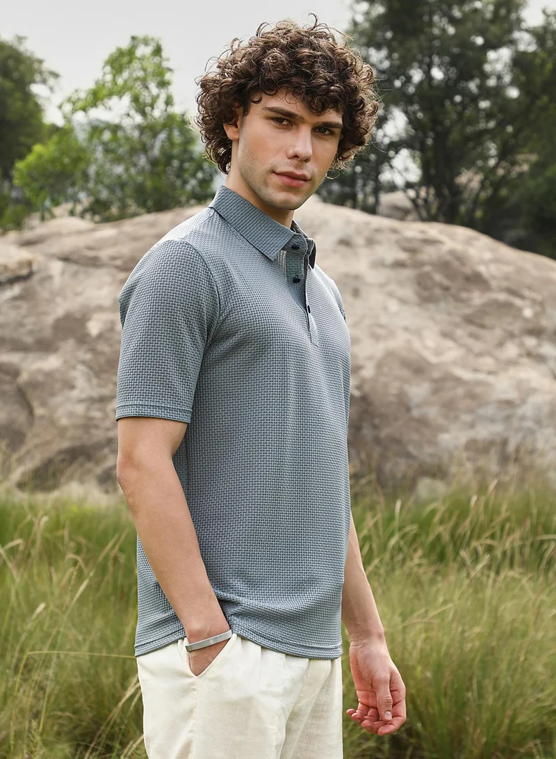 كامبوس سوترا Men's Pewter Grey Warp-Tactile Polo T-Shirt
