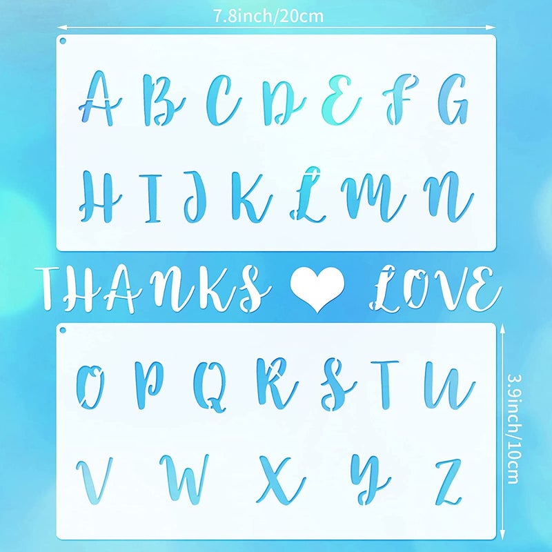 Ivanas Ivanas 8 Pieces Calligraphy Letter Number Stencil Reusable Template Cursive Alphabet Cake Stencils with Metal Open Ring for Cake Airbrush Art and Craft Painting 78 x 39 Inch  - Image 2