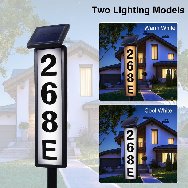 FLSEPAMB Solar Address Sign Lighted Solar House Numbers for Outside Address Plaques for House Address Sign Numbers for House, Yard, Garden, Waterproof - Image 2