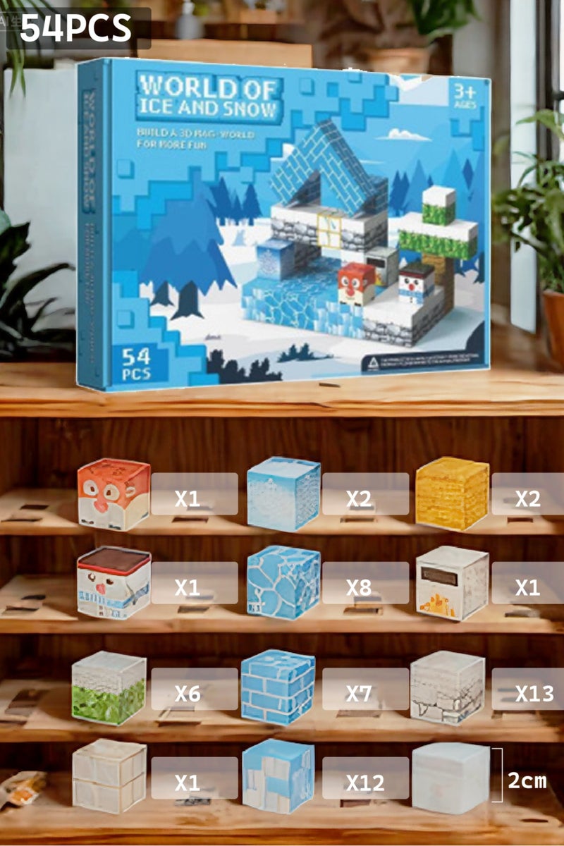 ملقط مجموعة مكعبات الثلج المغناطيسية - 54 قطعة ألعاب تعليمية STEM للأطفال مع قطع مقاومة للماء ومغناطيس ذو 6 جوانب قوية للإبداع والبناء | هدية تعليمية للبنين والبنات ages 3-12 - Image 4