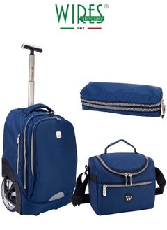 Wires 3 Piece Kids School Trolley Bag laptop compartment Big Wheels With Lunch bag & Pencil Case  - Image 1