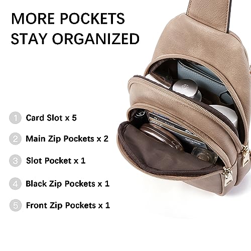 BOSTANTEN Small Sling Bag for Women Leather Crossbody Bags Fanny Pack Chest Bag for Travel, Light Brown - Image 3