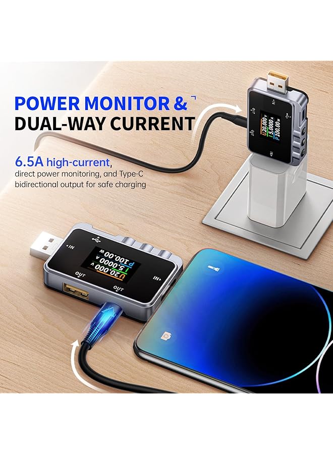 2 In 1 Type C Usb Tester, Lcd Voltage Current Power Tester Digital Multimeter, Usb Power Meter With Two Way Current Detection Data Record, Qc2.0/Qc3.0 Usb Voltage Meter - Image 4