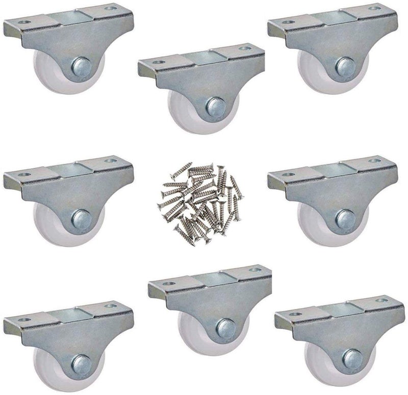 Luomorgo 1 inch Casters Fixed Metal Top Plate Hard Plastic Wheels Orienteering Caster Wheel 8pcs (with Screws) - Image 1