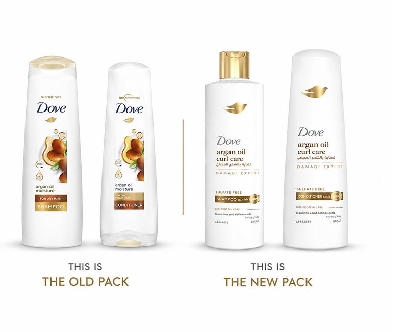 Dove Shampoo hydrates dry hair, leaving it soft and frizz-free for up to 72 hours, Argan Oil Moisture, no dyes, parabens or sulfates, 400ml + Conditioner, 350ml - Image 4