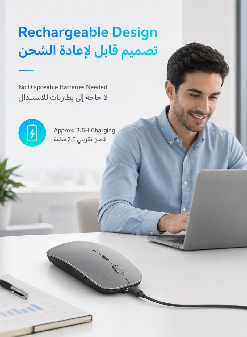 Llzzichu 4 Modes Rechargeable Bluetooth Mouse BT3.0/5.2+USB-2.4G/Type-C,Wireless Mouse for MacBook pro/MacBook air/Laptop/iMac/ipad/Notebook/pc (BT/USB-C Grey) - Image 5