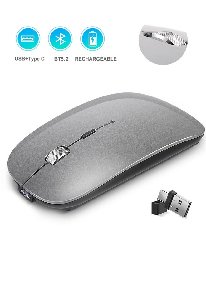 Llzzichu 4 Modes Rechargeable Bluetooth Mouse BT3.0/5.2+USB-2.4G/Type-C,Wireless Mouse for MacBook pro/MacBook air/Laptop/iMac/ipad/Notebook/pc (BT/USB-C Grey) - Image 1