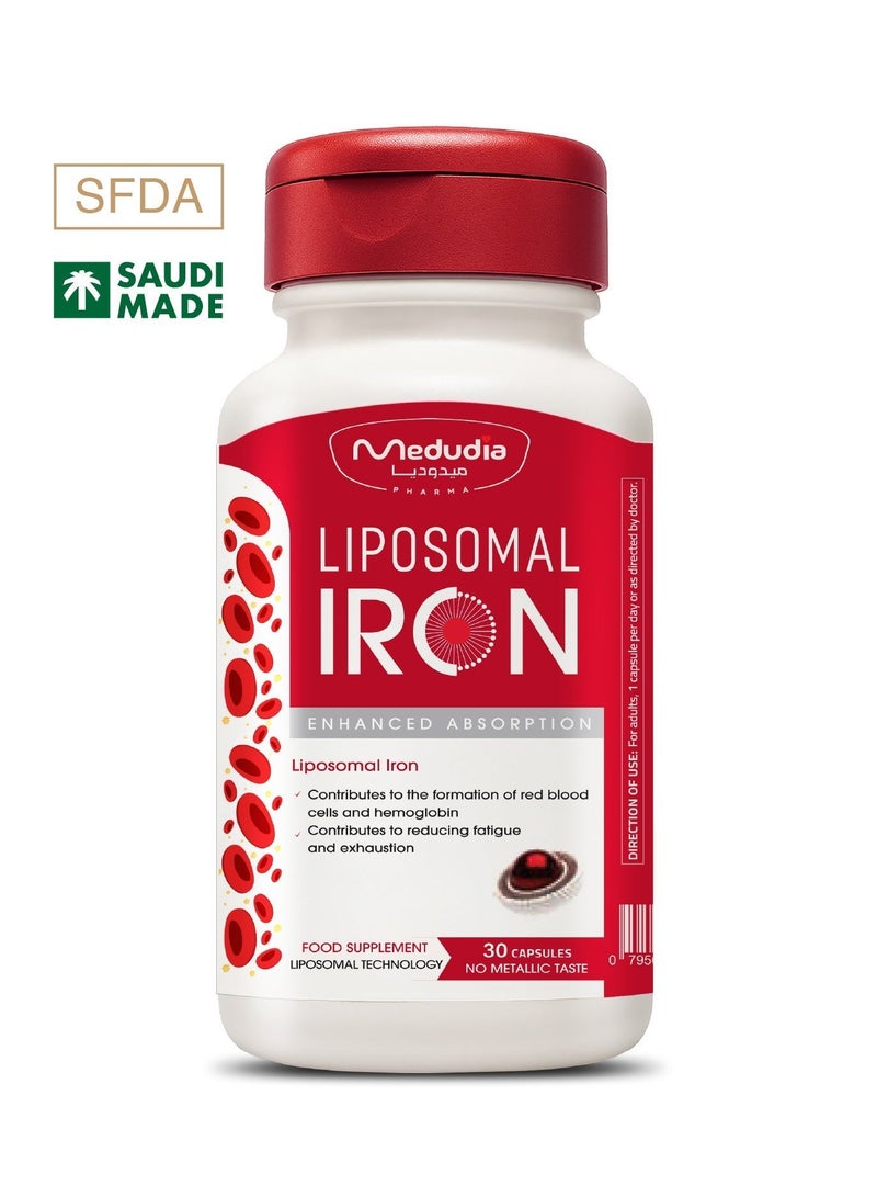 Medudia Liposomal Iron by Medudia – Iron enhanced with liposomal technology for faster absorption – Gentle on the stomach and non-constipating – Fortified with vitamins (B6, B12, Folic Acid) – 30 capsules. - Image 1