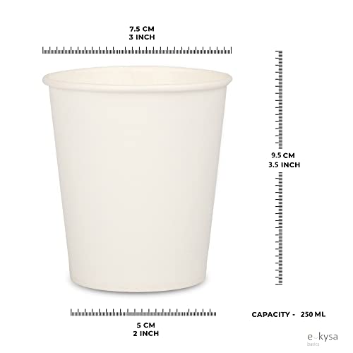 e kysa basics ekysa Basics Paper Disposable Tea/Coffee Cups – 250 ml, Eco-Friendly, Leak-Resistant, for Hot Beverages, White, Pack of 100 - Image 2