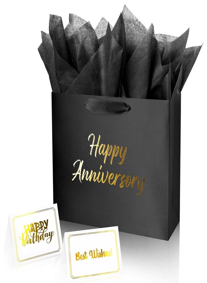 Linelglobal Black Anniversary Bag for Gift with Tissue Paper Silky for Women Men Boutique 13" - Image 1